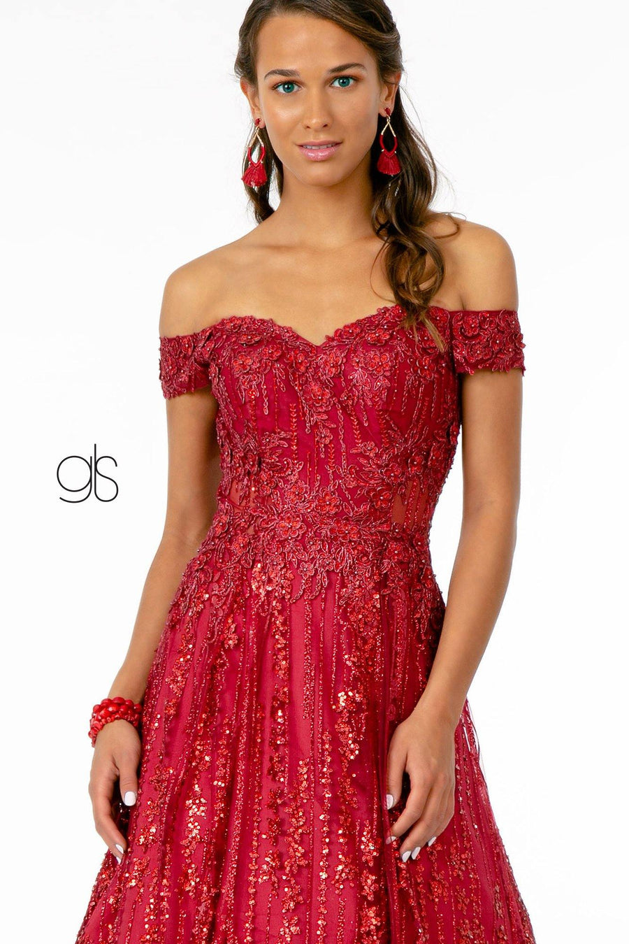 Glitter Embellished A-Line Prom Long Dress - The Dress Outlet Elizabeth K