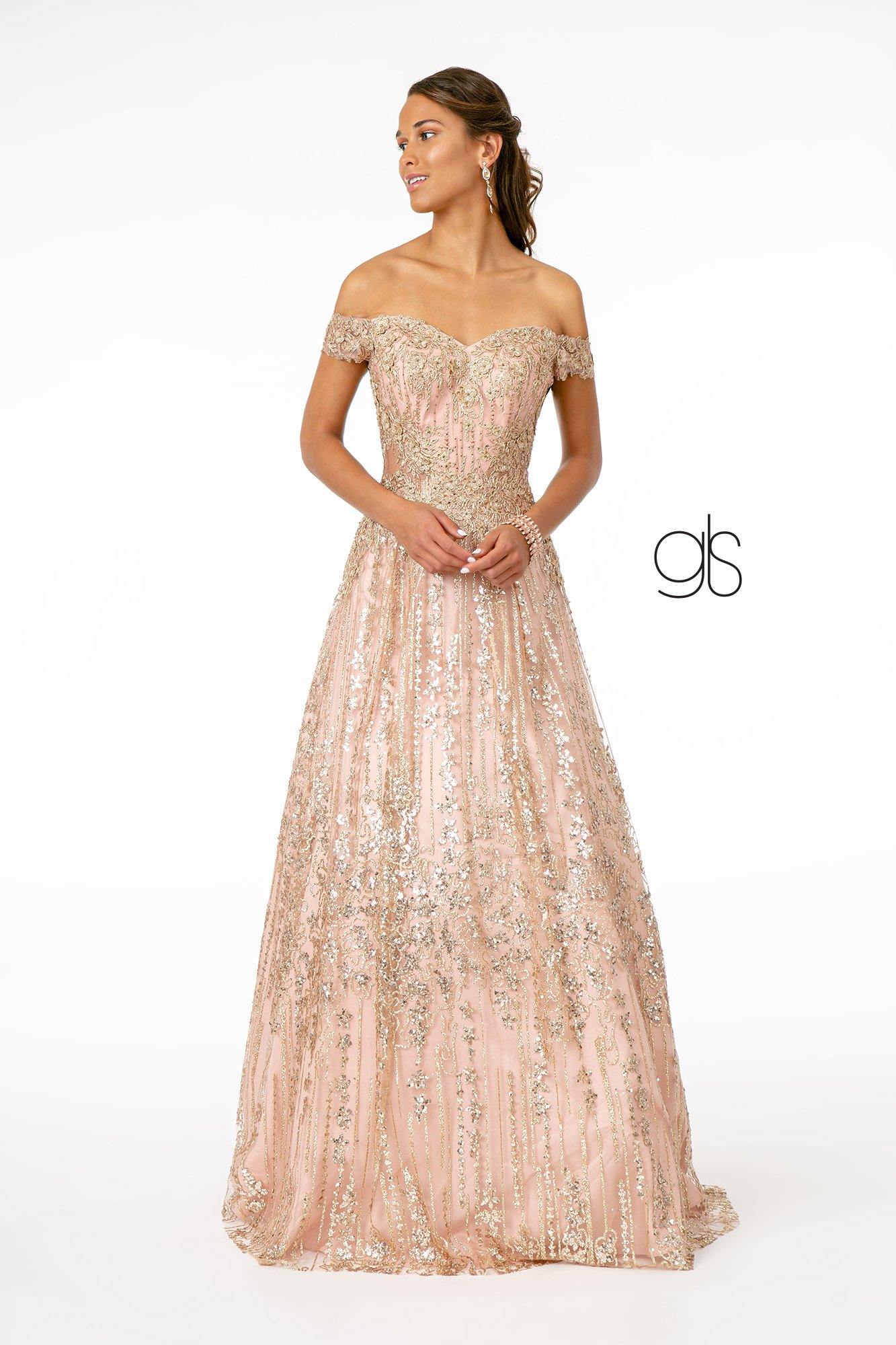 Glitter Embellished A-Line Prom Long Dress - The Dress Outlet Elizabeth K