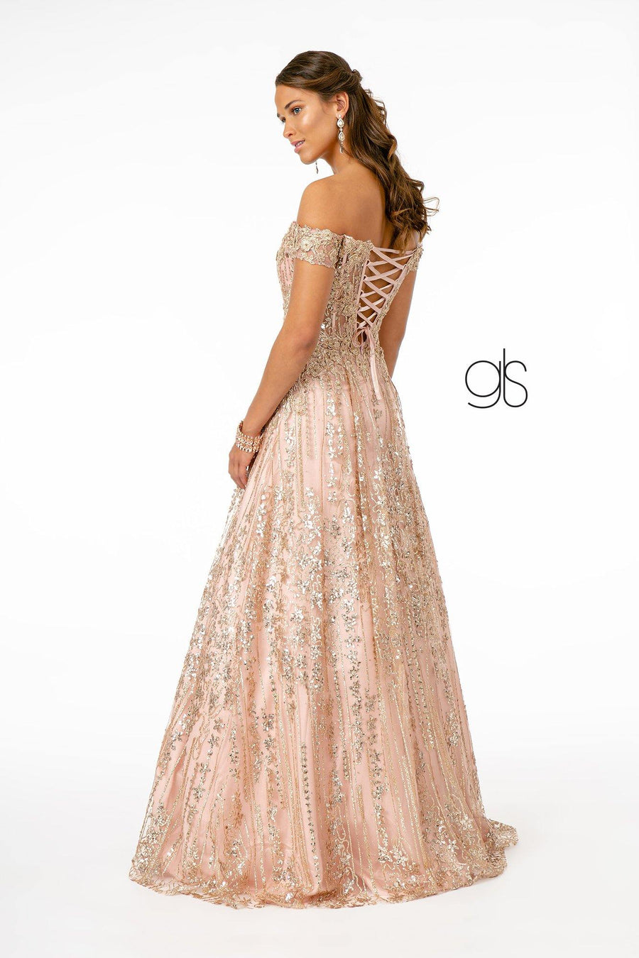 Glitter Embellished A-Line Prom Long Dress - The Dress Outlet Elizabeth K