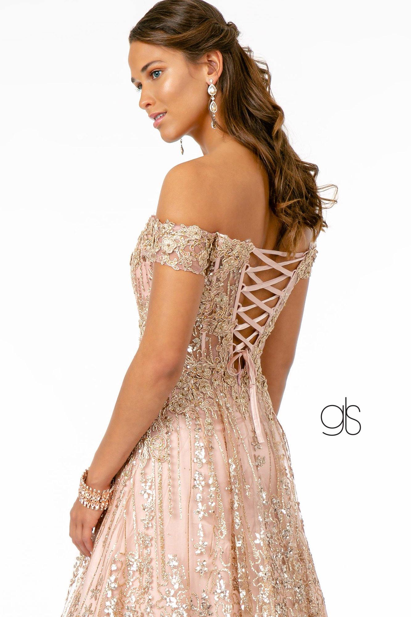 Glitter Embellished A-Line Prom Long Dress - The Dress Outlet Elizabeth K