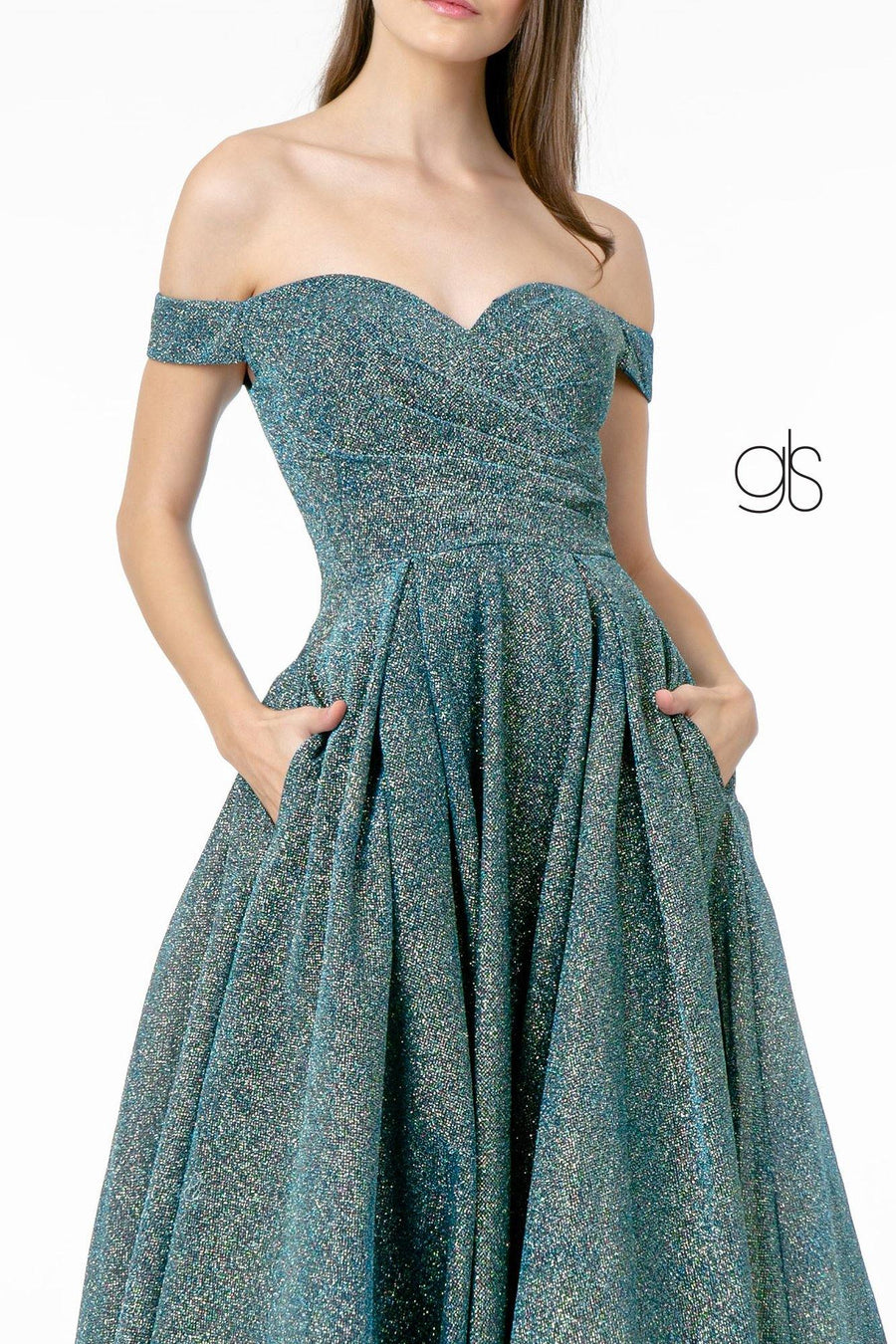 Glitter Lame Long Prom Dress - The Dress Outlet Elizabeth K