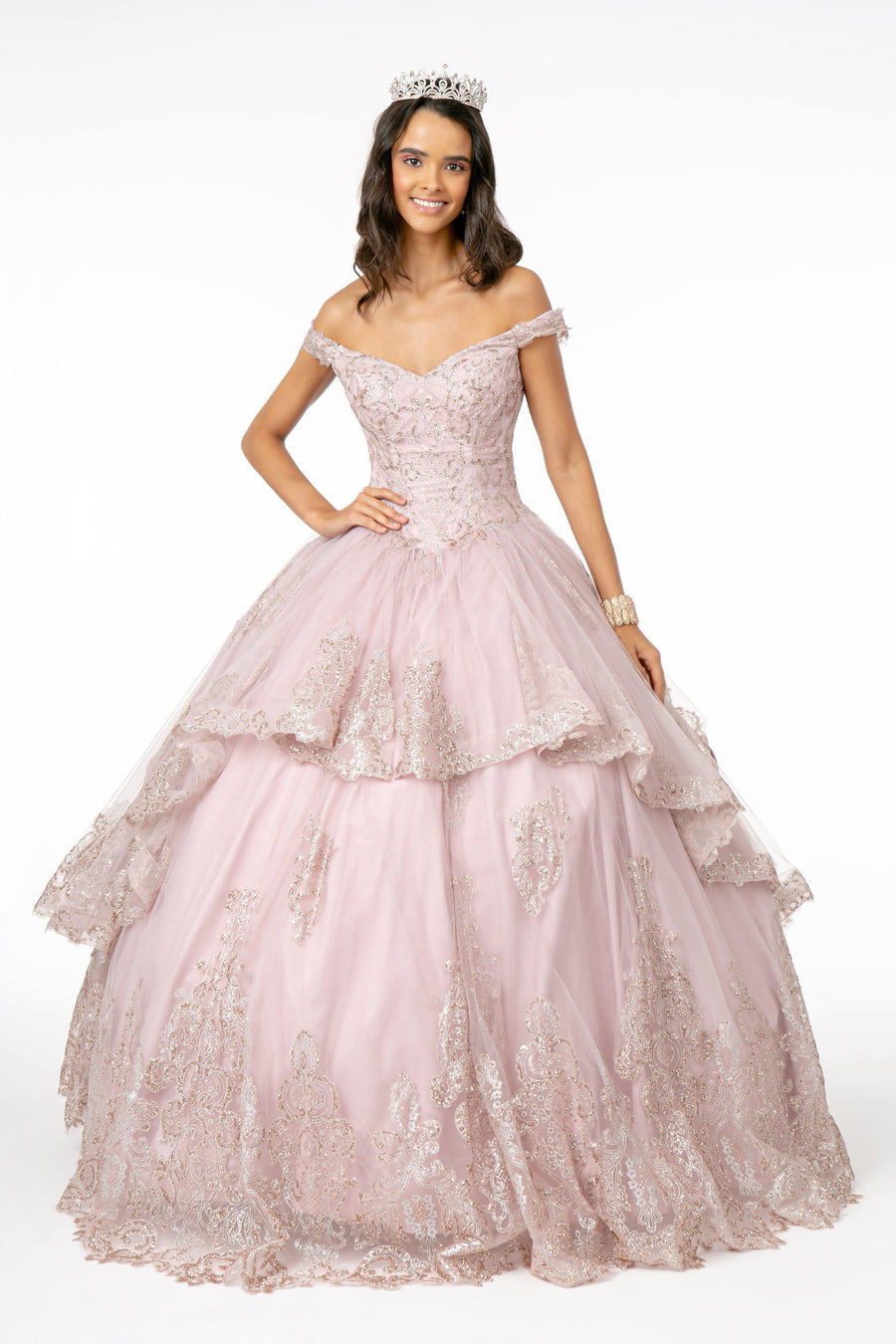 Glitter Layered Mesh Quinceanera Dress - The Dress Outlet Elizabeth K