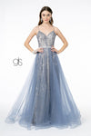 Glitter Mesh A-Line Long Prom Dress - The Dress Outlet Elizabeth K