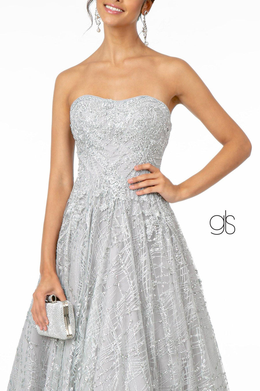 Glitter Mesh A-Line Long Prom Dress - The Dress Outlet Elizabeth K