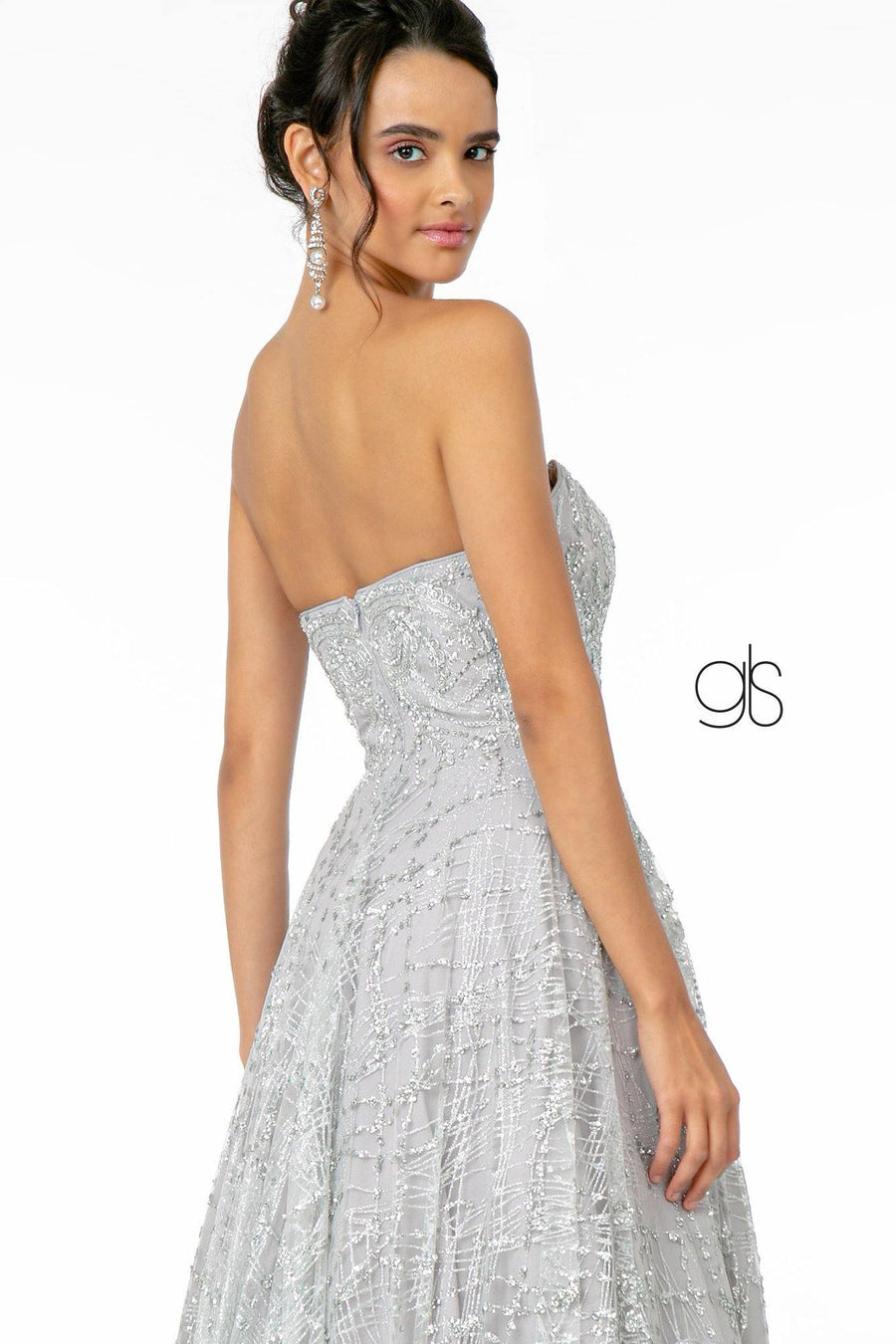 Glitter Mesh A-Line Long Prom Dress - The Dress Outlet Elizabeth K