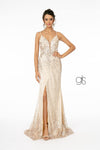 Glitter Mesh Illusion Long Prom Dress - The Dress Outlet Elizabeth K