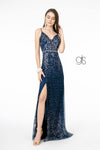 Glitter Mesh Illusion Long Prom Dress - The Dress Outlet Elizabeth K