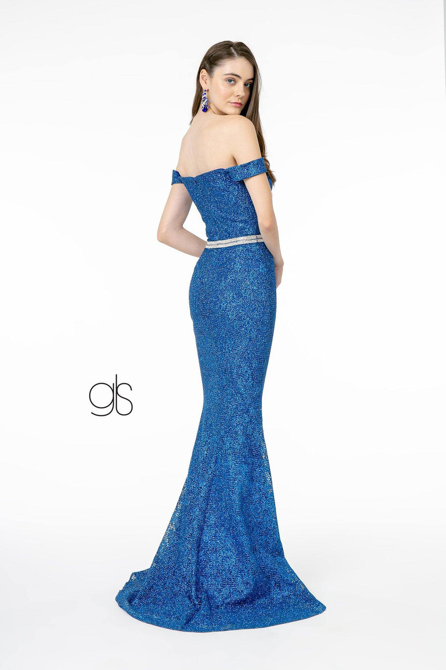 Glitter Netting Mermaid Long Prom Dress - The Dress Outlet Elizabeth K