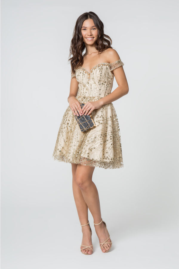 Champagne XS Off Shoulder Prom Short Dress Sale