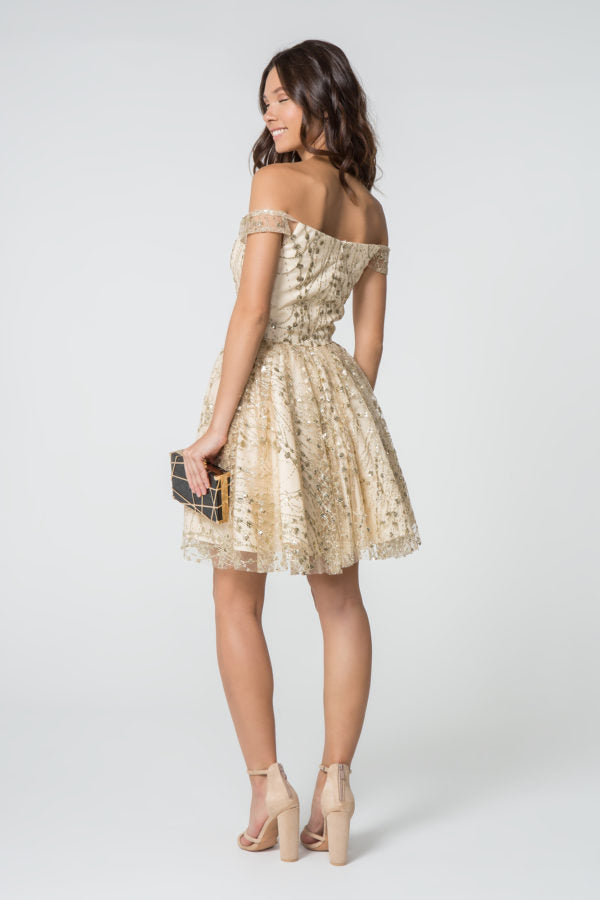 Champagne XS Off Shoulder Prom Short Dress Sale