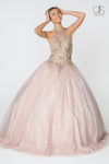 Halter Ball Gown Glitter Skirt Quinceanera Long Dress - The Dress Outlet Elizabeth K