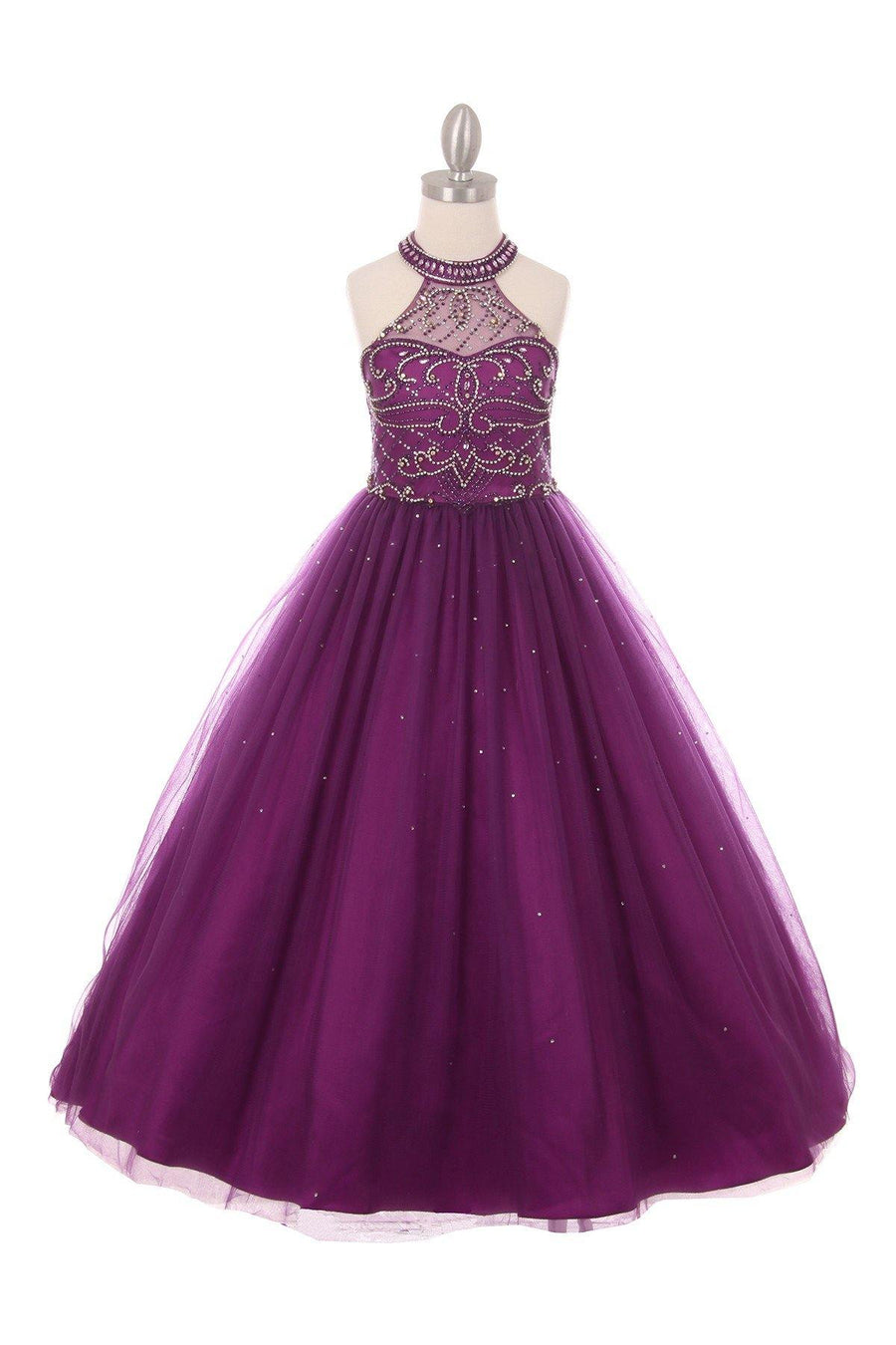 Halter Long Flower Girl Dress - The Dress Outlet Cinderella Couture