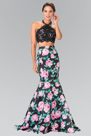 Black and white top 2 piece prom dress