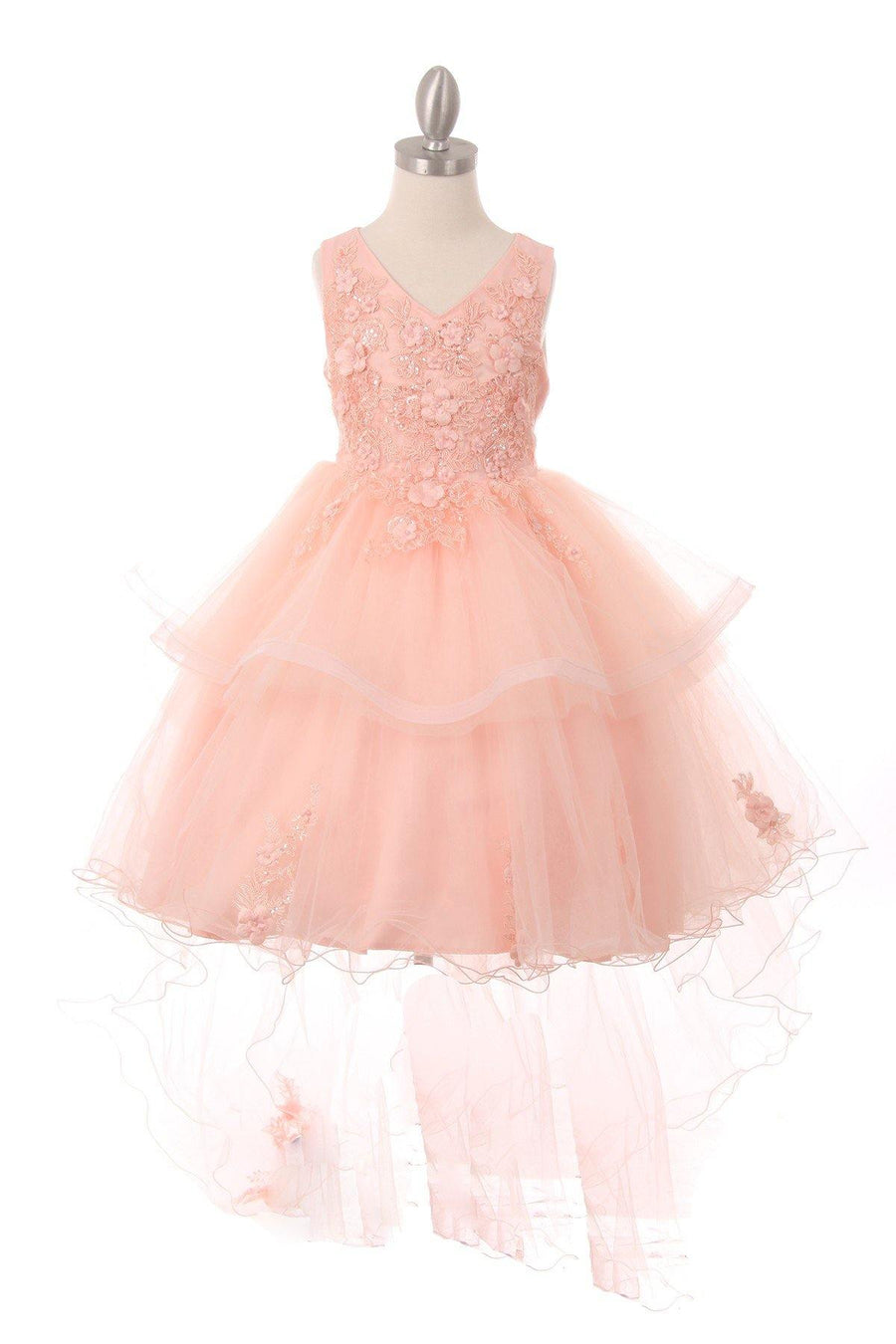 High Low Sequin Embroidered Flower Girls Dress - The Dress Outlet Cinderella Couture