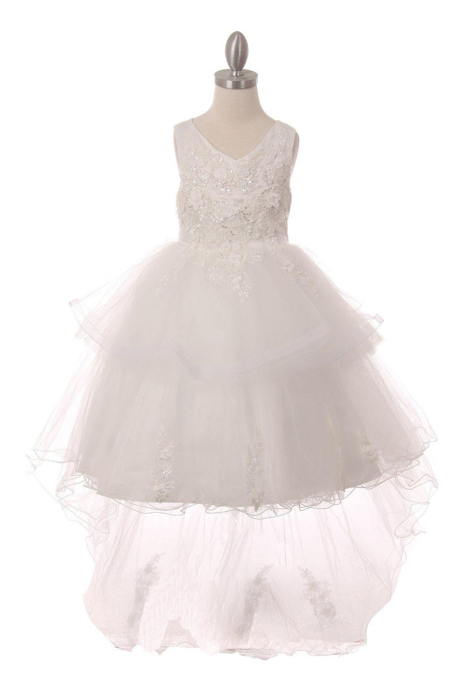 High Low Sequin Embroidered Flower Girls Dress - The Dress Outlet Cinderella Couture