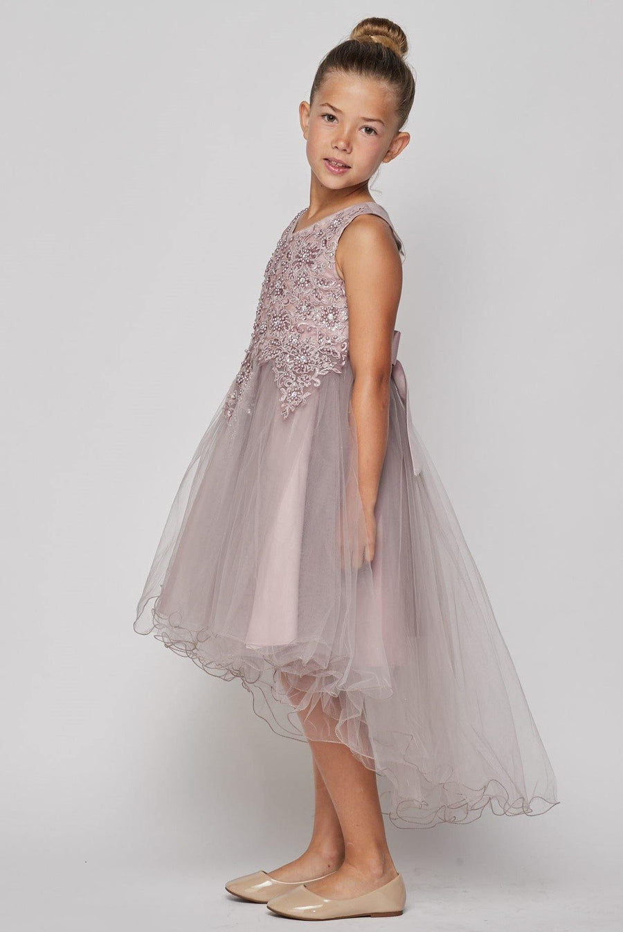 High Low Sequin Embroidered Flower Girls Dress - The Dress Outlet Cinderella Couture