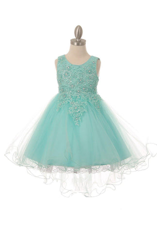 Aqua High Low Sequin Embroidered Flower Girls Dress For $73.99 – The 