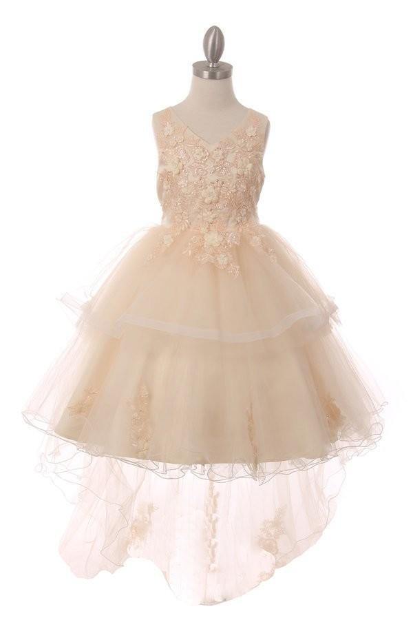 High Low Sequin Embroidered Flower Girls Dress - The Dress Outlet Cinderella Couture