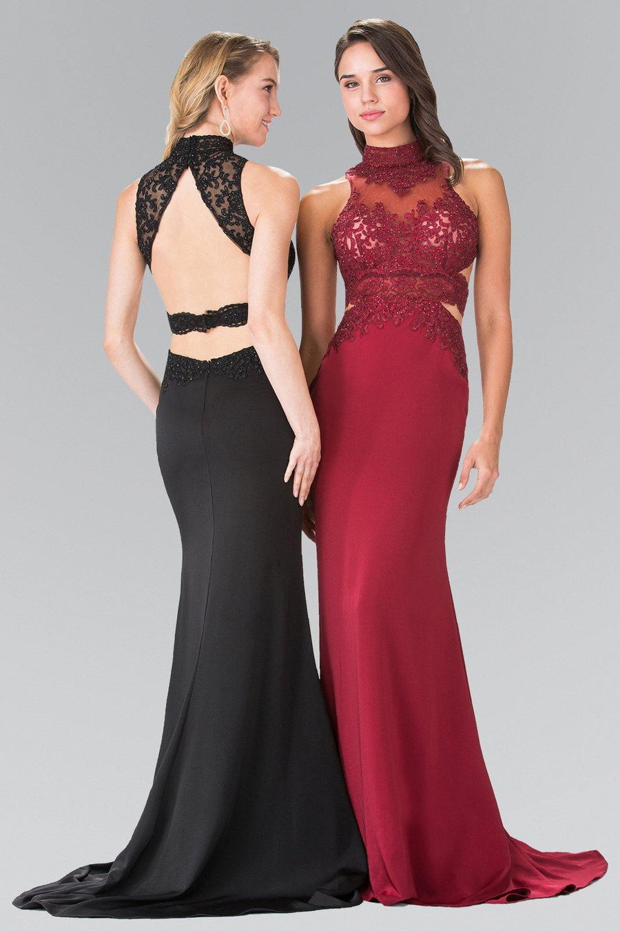 High-Neck Open Back Jersey Long Prom Dress - The Dress Outlet Elizabeth K