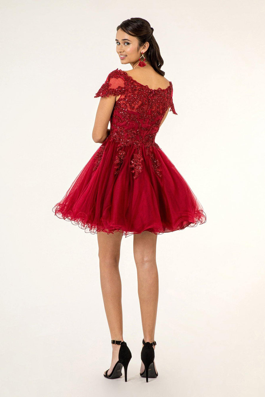 Homecoming Short Cap Sleeve Embroidered Prom Dress - The Dress Outlet