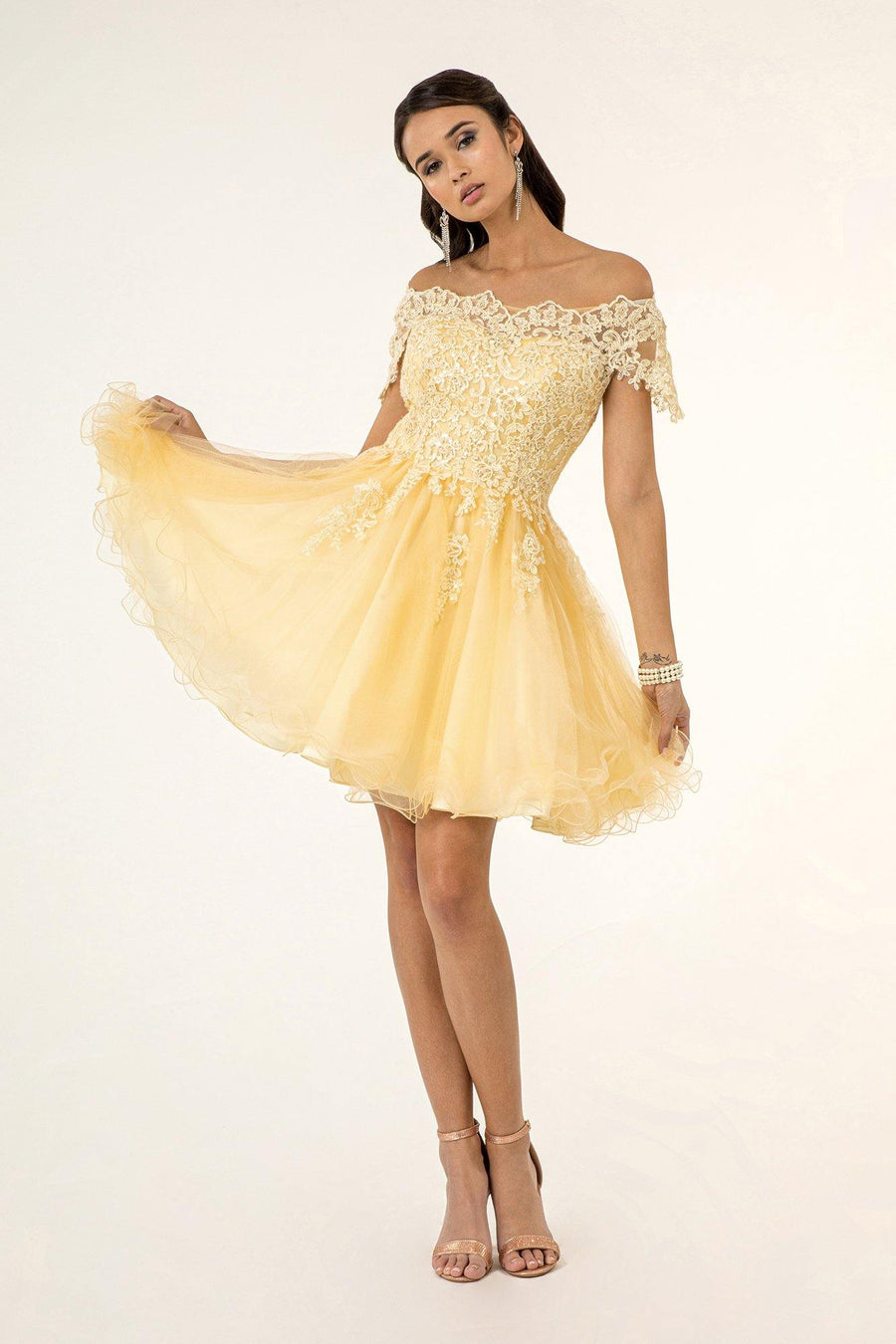 Homecoming Short Cap Sleeve Embroidered Prom Dress - The Dress Outlet