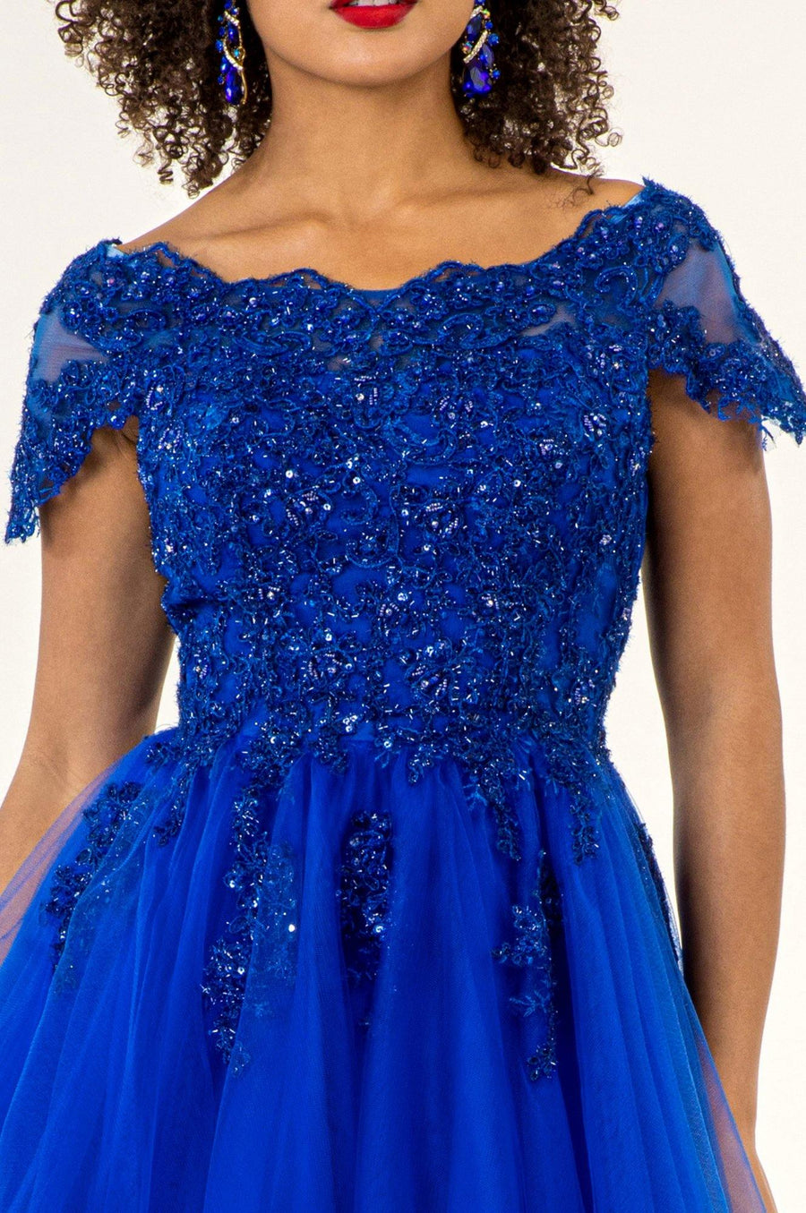 Homecoming Short Cap Sleeve Embroidered Prom Dress - The Dress Outlet