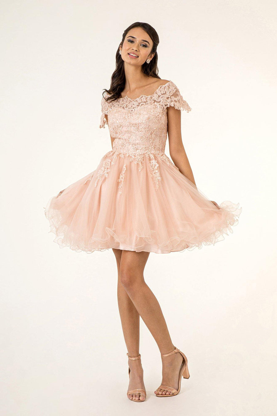 Homecoming Short Cap Sleeve Embroidered Prom Dress - The Dress Outlet