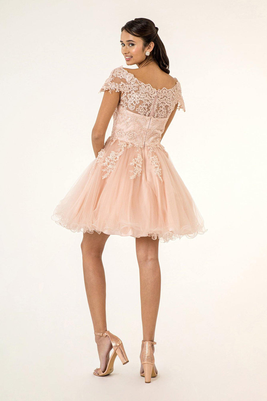 Homecoming Short Cap Sleeve Embroidered Prom Dress - The Dress Outlet