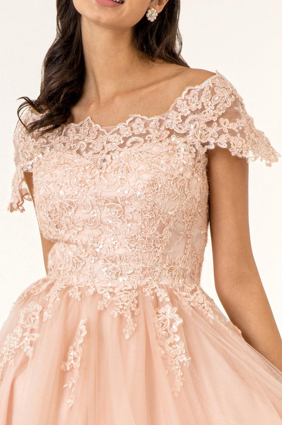 Homecoming Short Cap Sleeve Embroidered Prom Dress - The Dress Outlet