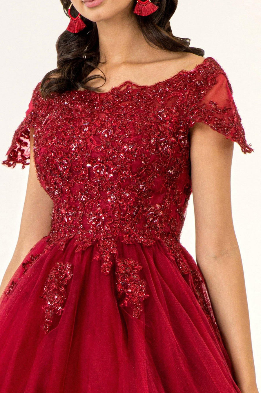 Homecoming Short Cap Sleeve Embroidered Prom Dress - The Dress Outlet