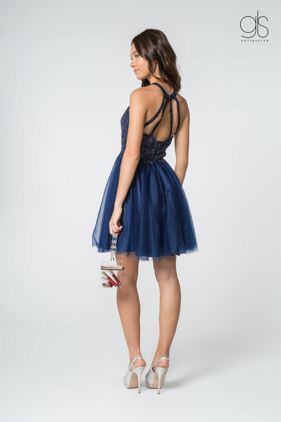 Homecoming Short Halter Lace Bodice Cocktail Prom Dress - The Dress Outlet Elizabeth K