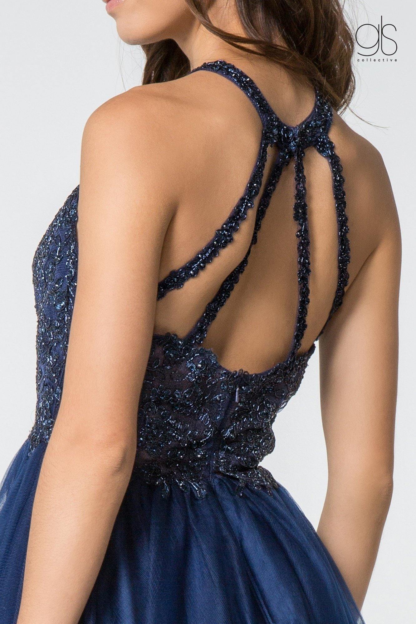 Homecoming Short Halter Lace Bodice Cocktail Prom Dress - The Dress Outlet Elizabeth K