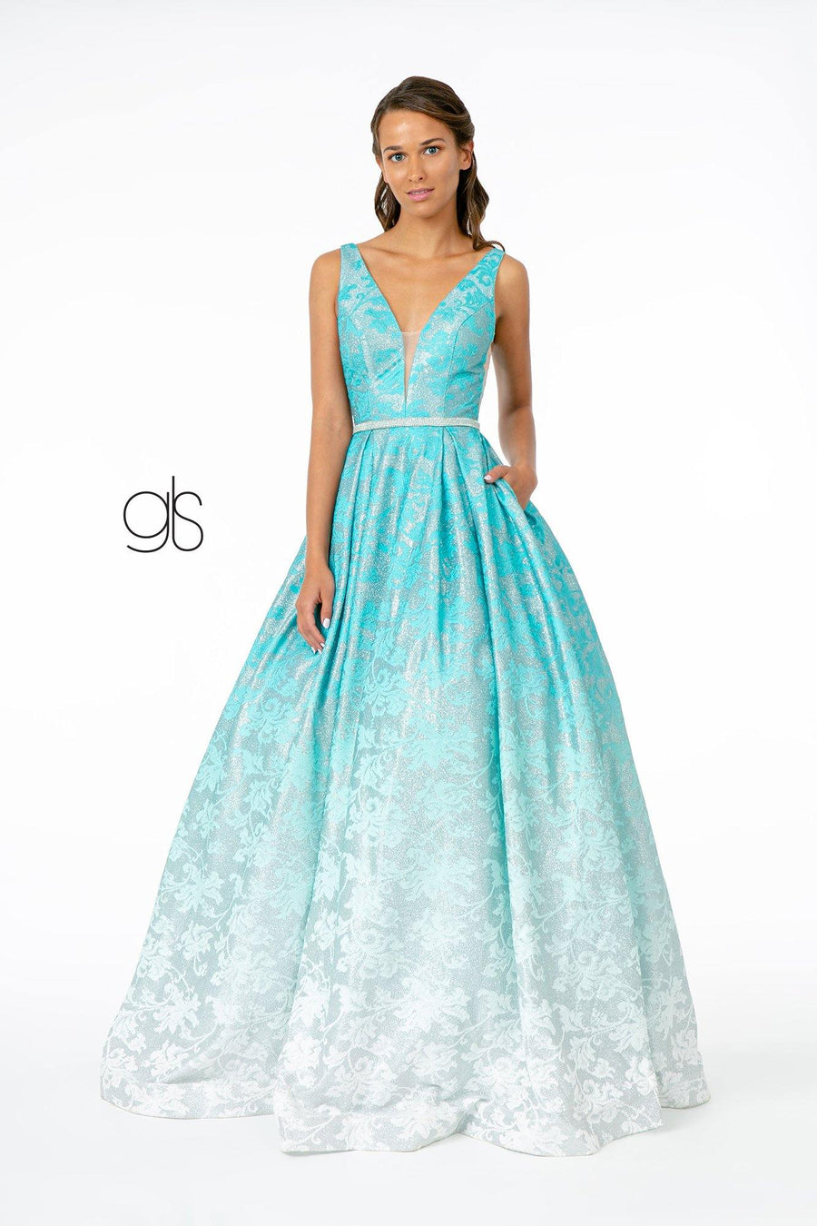 Illusion Deep A-Line Long Prom Dress - The Dress Outlet Elizabeth K