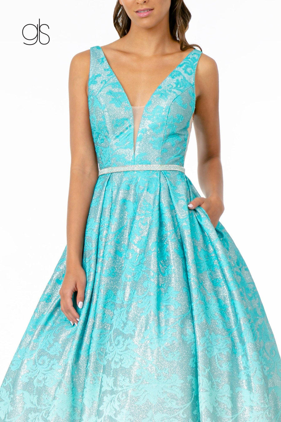 Illusion Deep A-Line Long Prom Dress - The Dress Outlet Elizabeth K