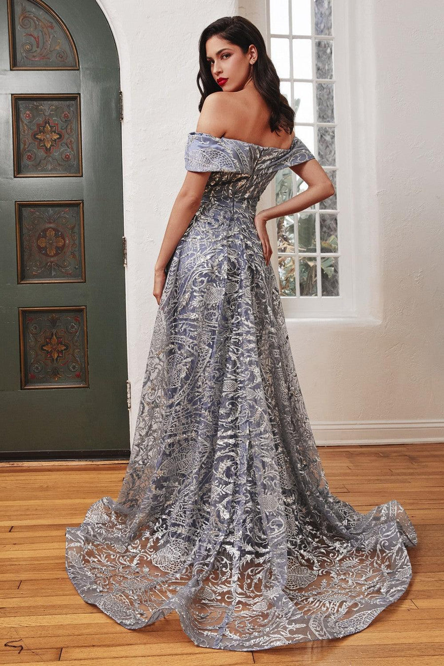 Smoky Blue 18 Cinderella Divine J836 Long Off Shoulder Evening Gown Sale