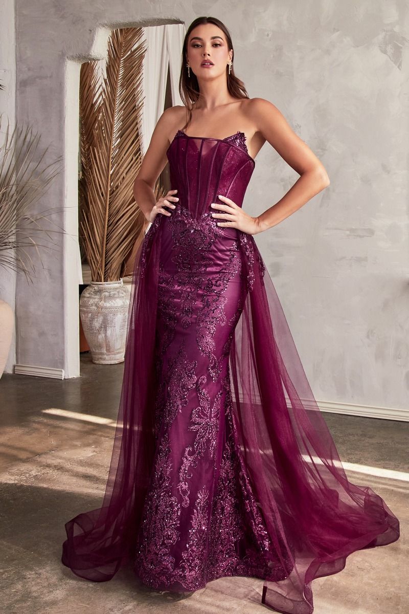 Formal Dresses Long Formal Glitter Overskirt Gown French Plum