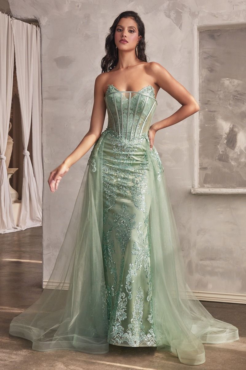 Formal Dresses Long Formal Glitter Overskirt Gown Sage