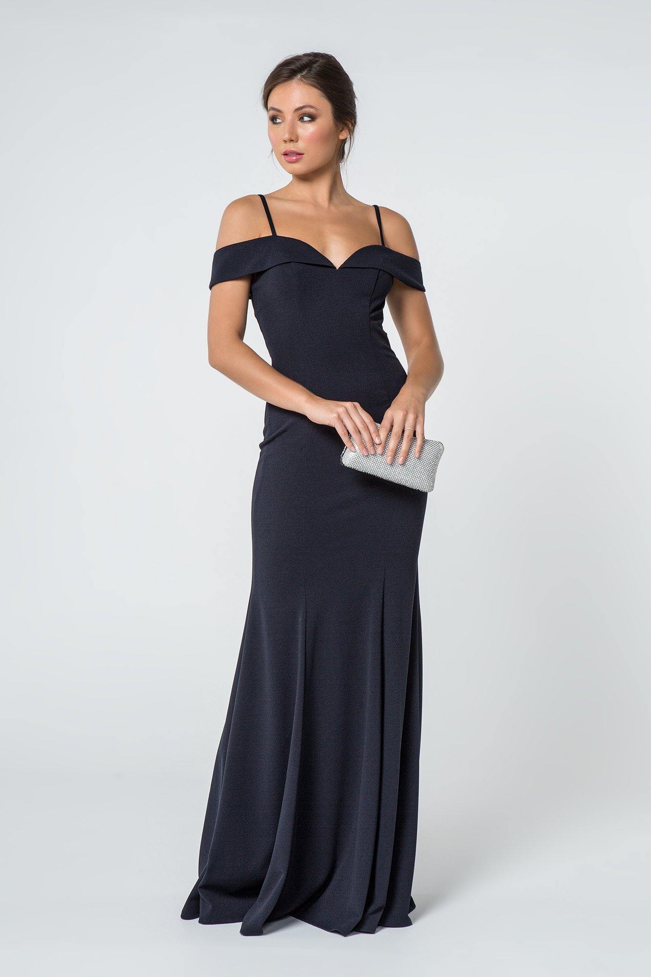 Navy Jersey Sweetheart Mermaid Long Dress with Cut-Away Shoulder for ...