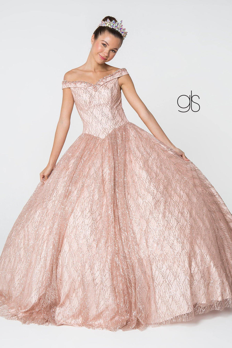 Jewel Accented Glitter Mesh Quinceanera Dress - The Dress Outlet Elizabeth K