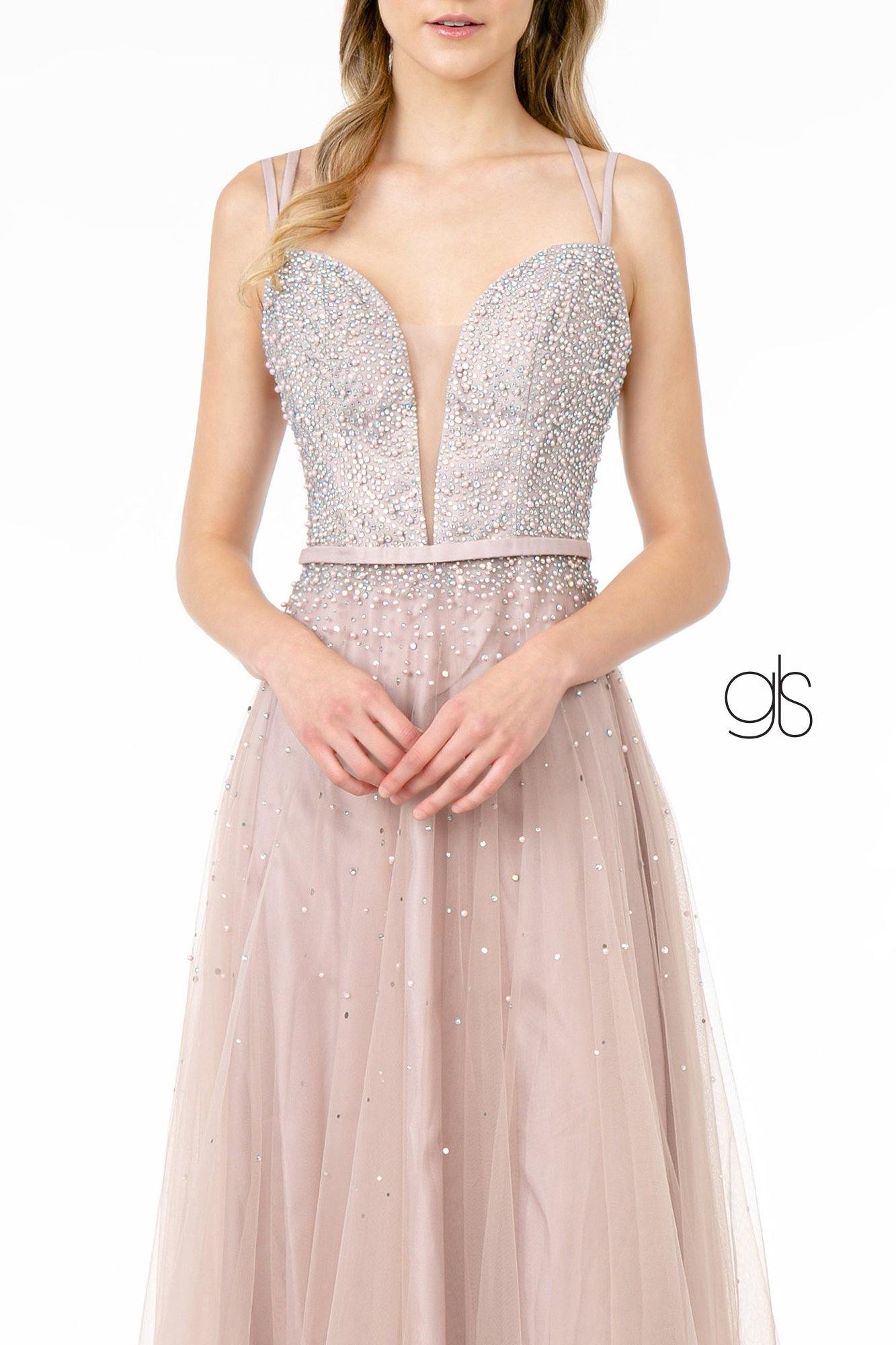 Jewel Embellished Bodice MeshLong Prom Dress - The Dress Outlet Elizabeth K