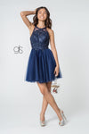 Jewel Embellished Embroidery Tulle Short Dress w/ Strap Back - The Dress Outlet Elizabeth K