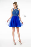 Jewel Embellished Embroidery Tulle Short Dress w/ Strap Back - The Dress Outlet Elizabeth K