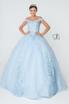 Jewel Embellished Long Mesh Quincenera Dress - The Dress Outlet Elizabeth K