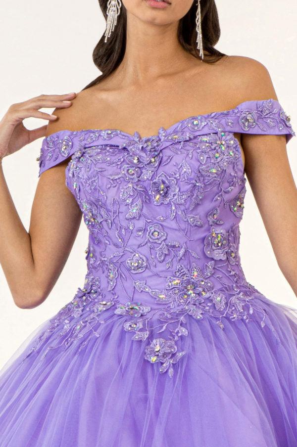 Jewel Embellished Long Mesh Quincenera Dress - The Dress Outlet