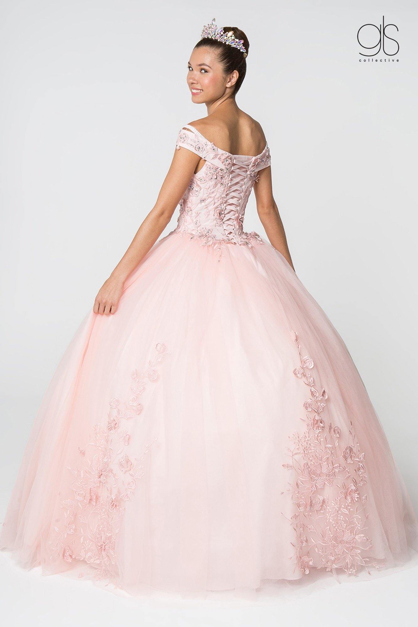 Jewel Embellished Long Mesh Quincenera Dress - The Dress Outlet Elizabeth K