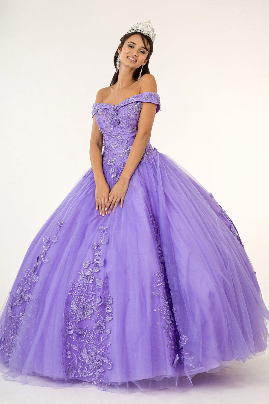 Jewel Embellished Long Mesh Quincenera Dress - The Dress Outlet