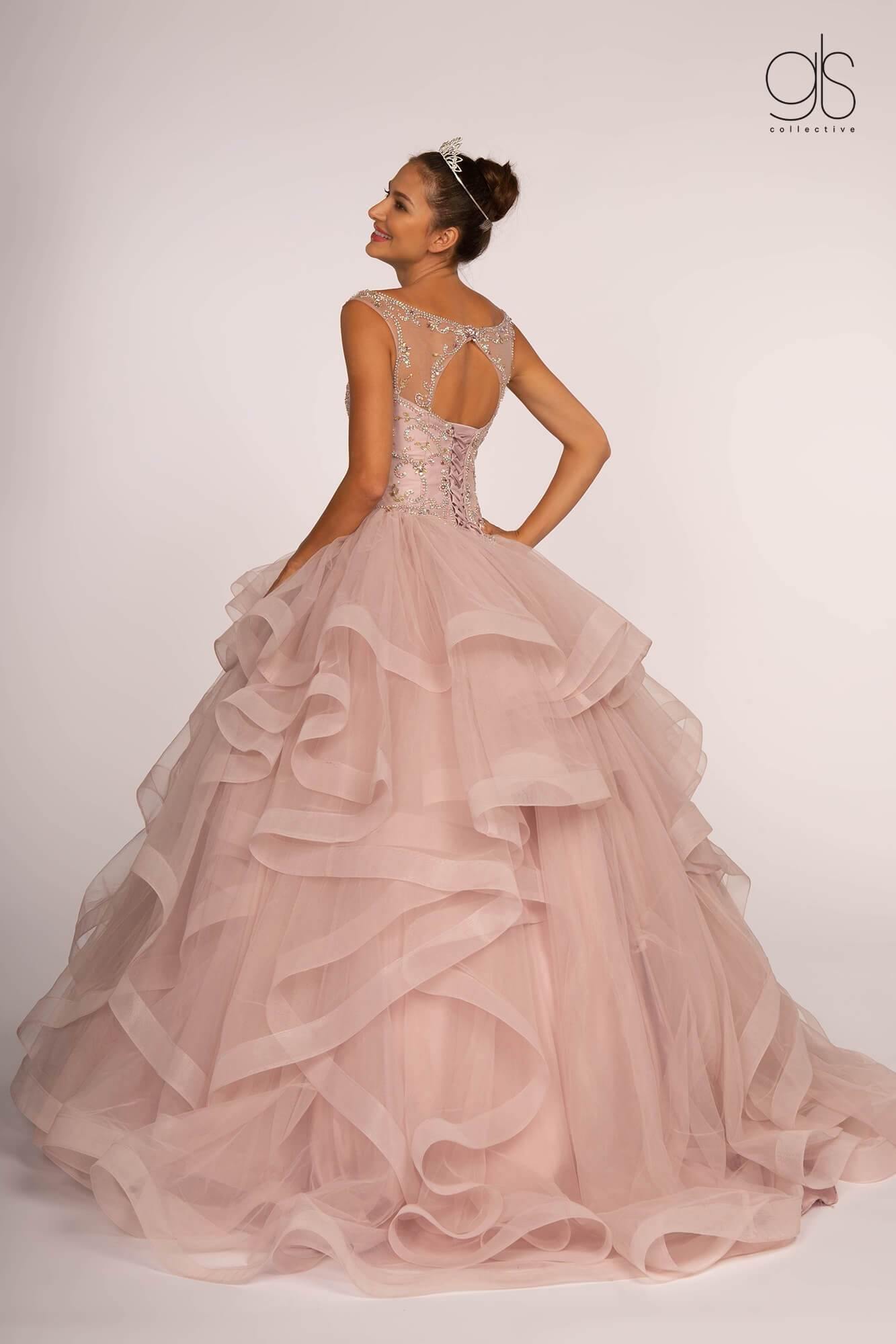 Jewel Embellished Long Multi-Layered Quinceanera Dress - The Dress Outlet Elizabeth K