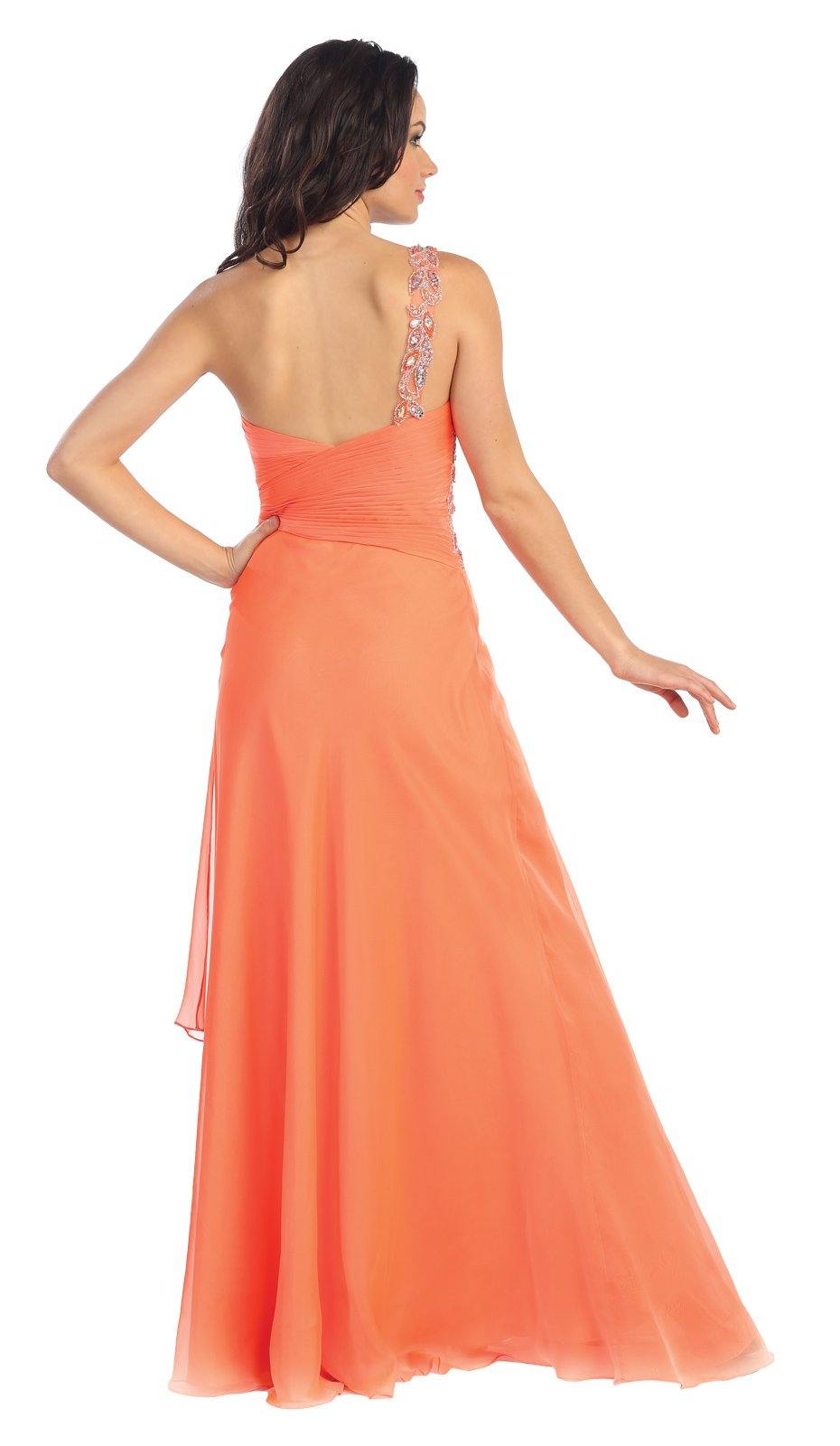 Coral One Shoulder Chiffon Prom Dress