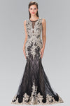 Jewels Embellished Lace Illusion Long Prom Dress - The Dress Outlet Elizabeth K