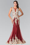 Jewels Embellished Lace Illusion Long Prom Dress - The Dress Outlet Elizabeth K